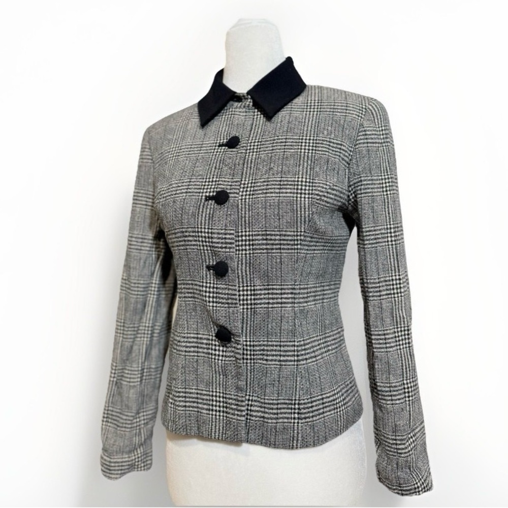 Vintage Worthington Petite 4P Silk Blend Glen Plaid Fitted Blazer Jacket